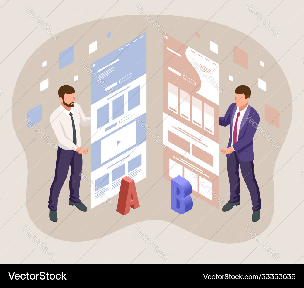 Isometric a b testing comparison concept split Isometric a b testing comparison concept split vector image