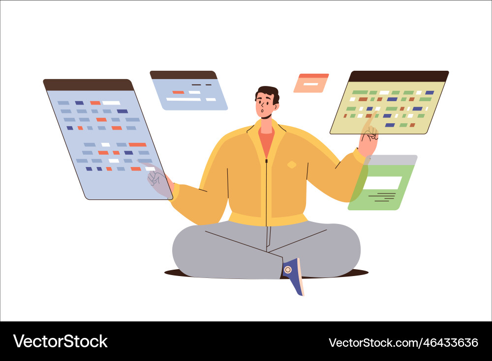Man programmer working on virtual screen coding Man programmer working on virtual screen coding vector image