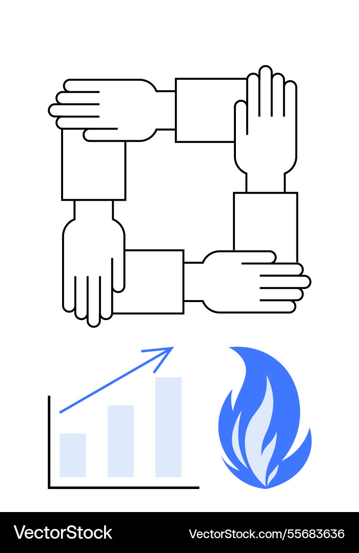 Unity of hands growth chart and flame vector image