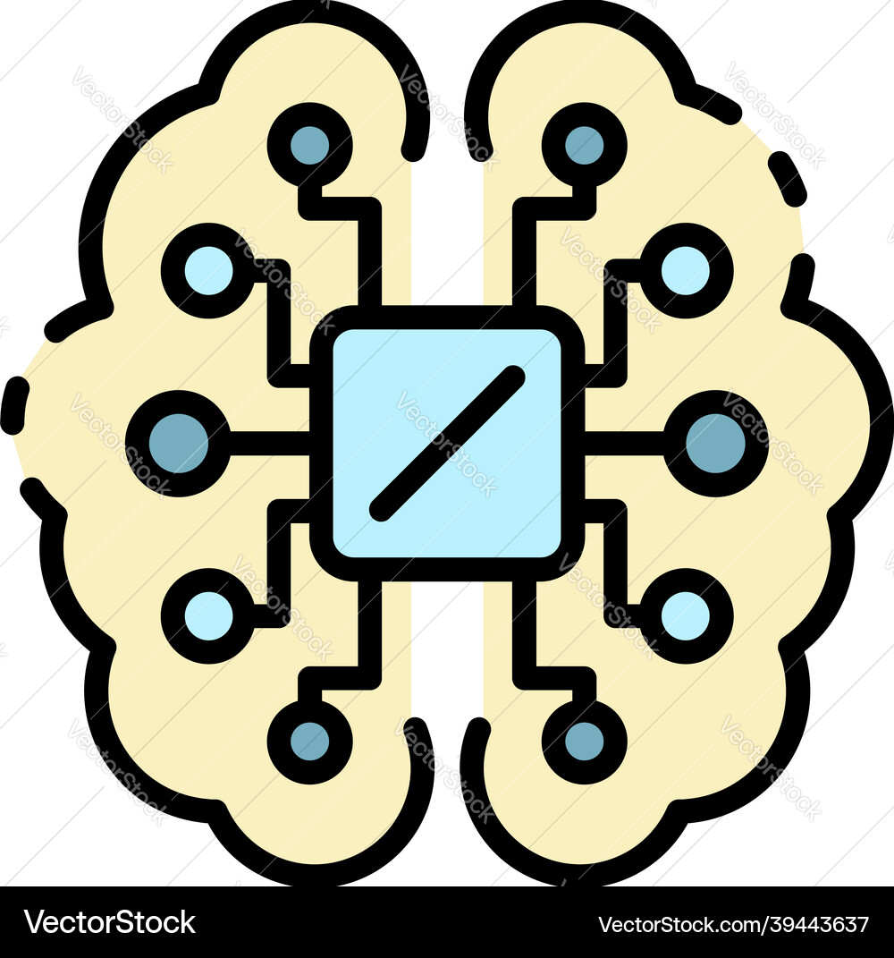 Ai processor brain icon color outline Ai processor brain icon color outline Vector Image