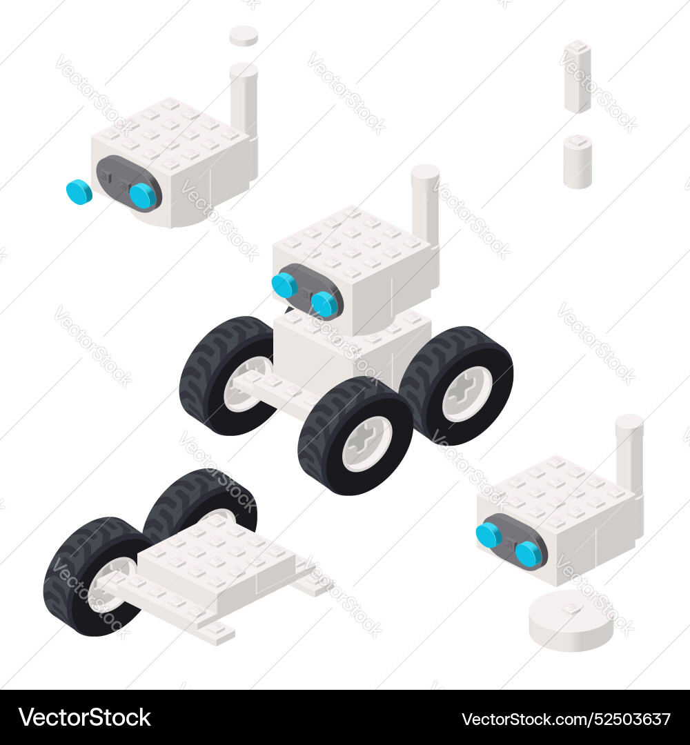 Assembling a white robot in isometry vector image