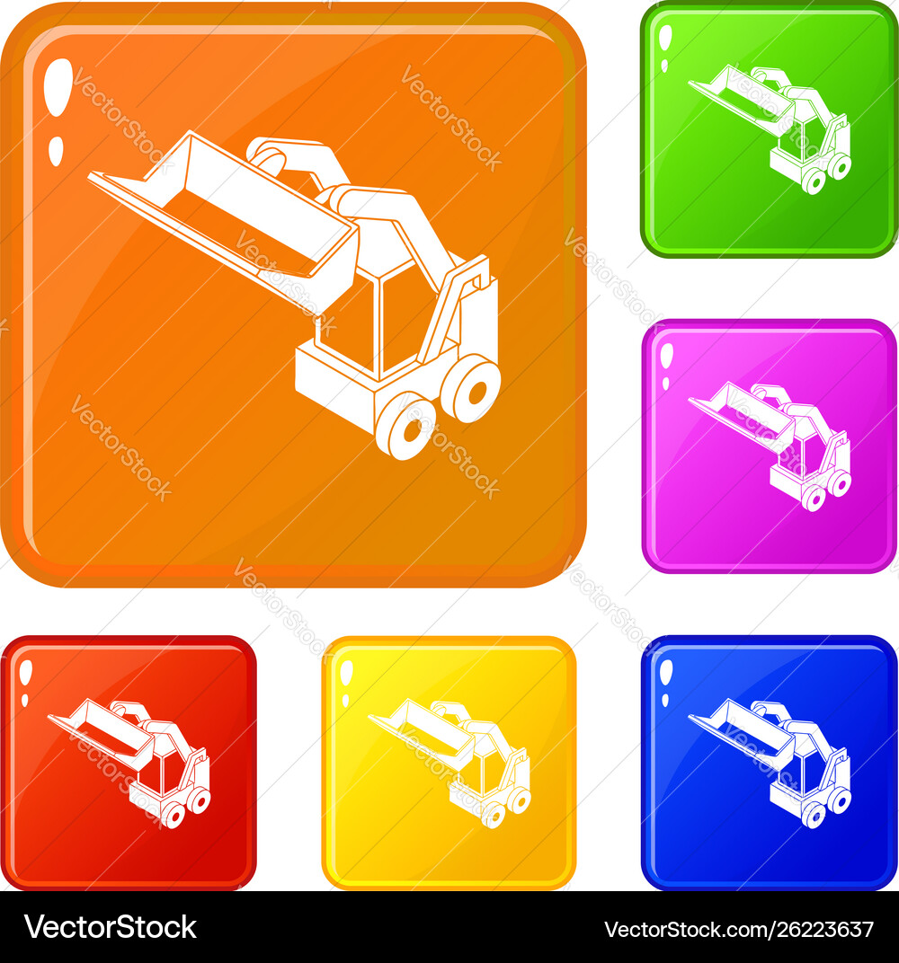 Bobcat machine icons set color Bobcat machine icons set color vector image
