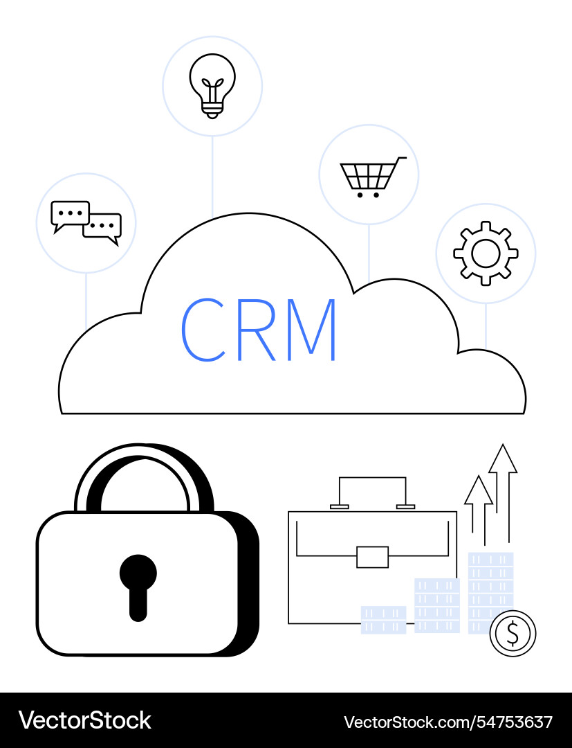 Crm concept with cloud security lock briefcase Crm concept with cloud security lock briefcase vector image