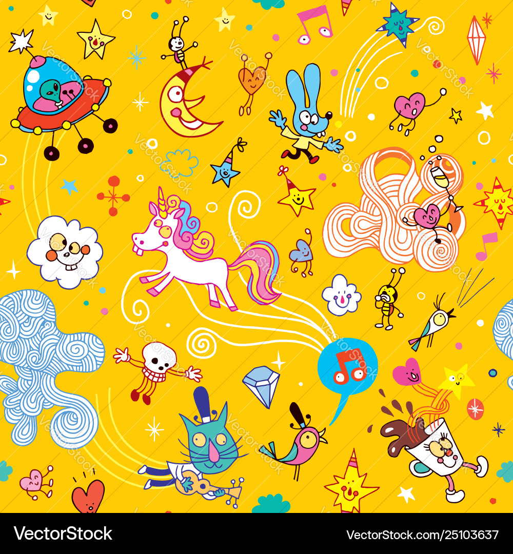 Fun cartoon characters seamless pattern Fun cartoon characters seamless pattern vector image