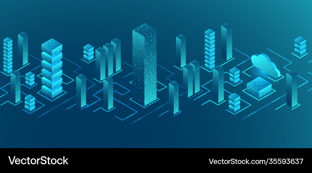 Isometric big data flow processing concept cloud Isometric big data flow processing concept cloud vector image