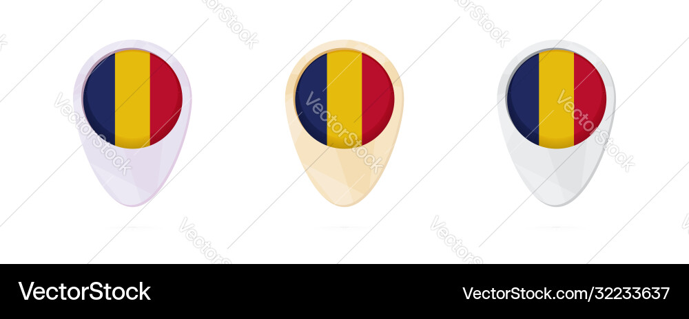 Map markers with flag chad 3 color versions vector image