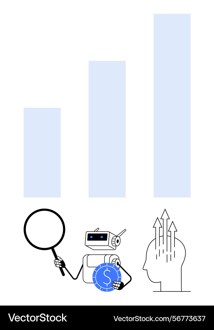Robot analyzing data with magnifier and head Vector Image