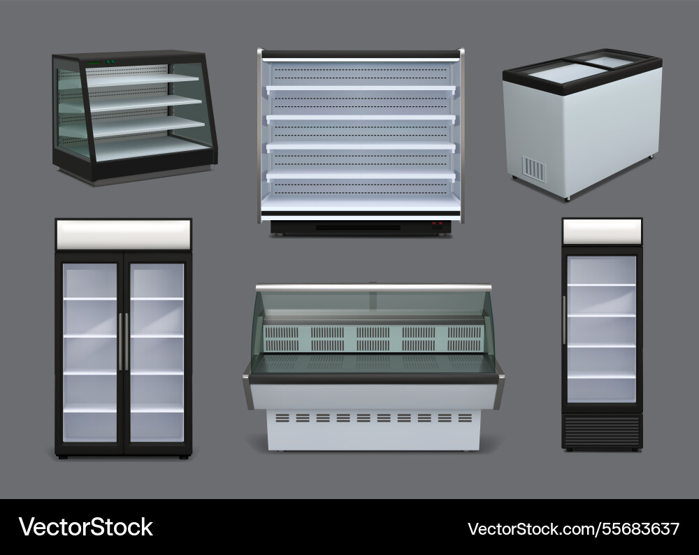 Supermarket freezer store shelf display empty Supermarket freezer store shelf display empty vector image