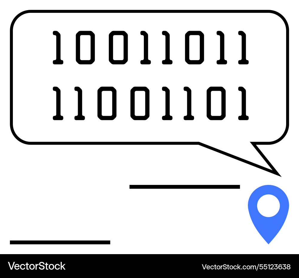 Binary code in speech bubble next to blue location Binary code in speech bubble next to blue location vector image
