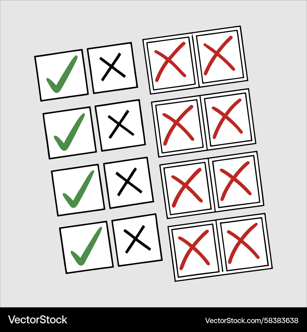 Checkboxes with Checkmarks and X Marks Vector Image