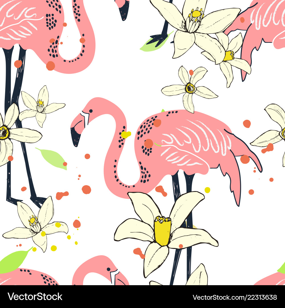 Flamingo Floral Seamless Pattern Vector Image