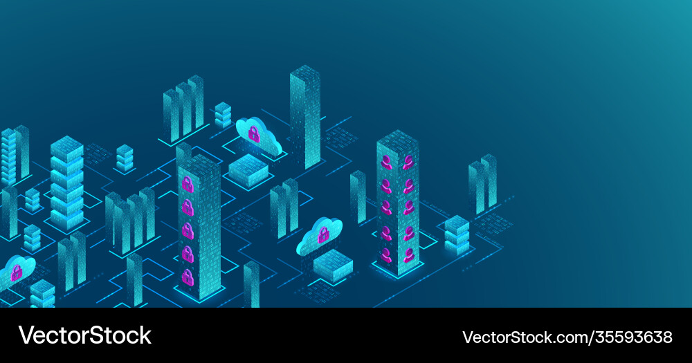 Isometric big data flow processing concept cloud Isometric big data flow processing concept cloud vector image