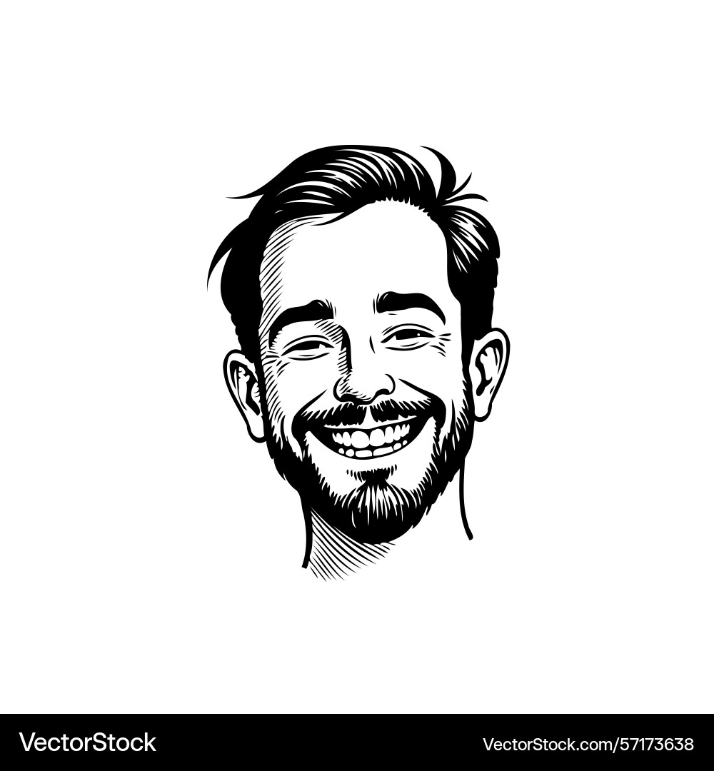Monochrome a smiling man with beard expressing Vector Image