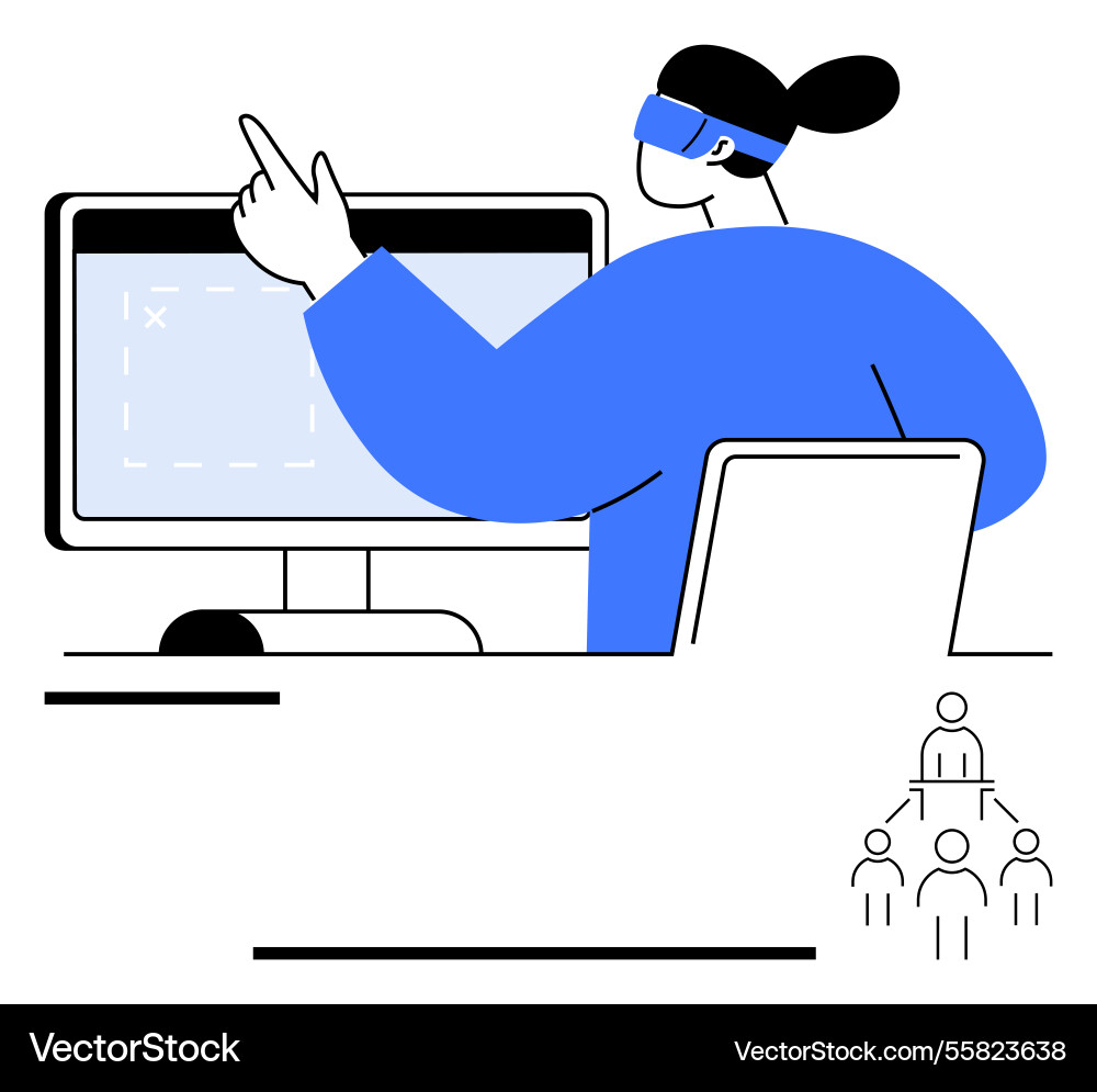 Professional presenting on computer with flowchart Professional presenting on computer with flowchart vector image