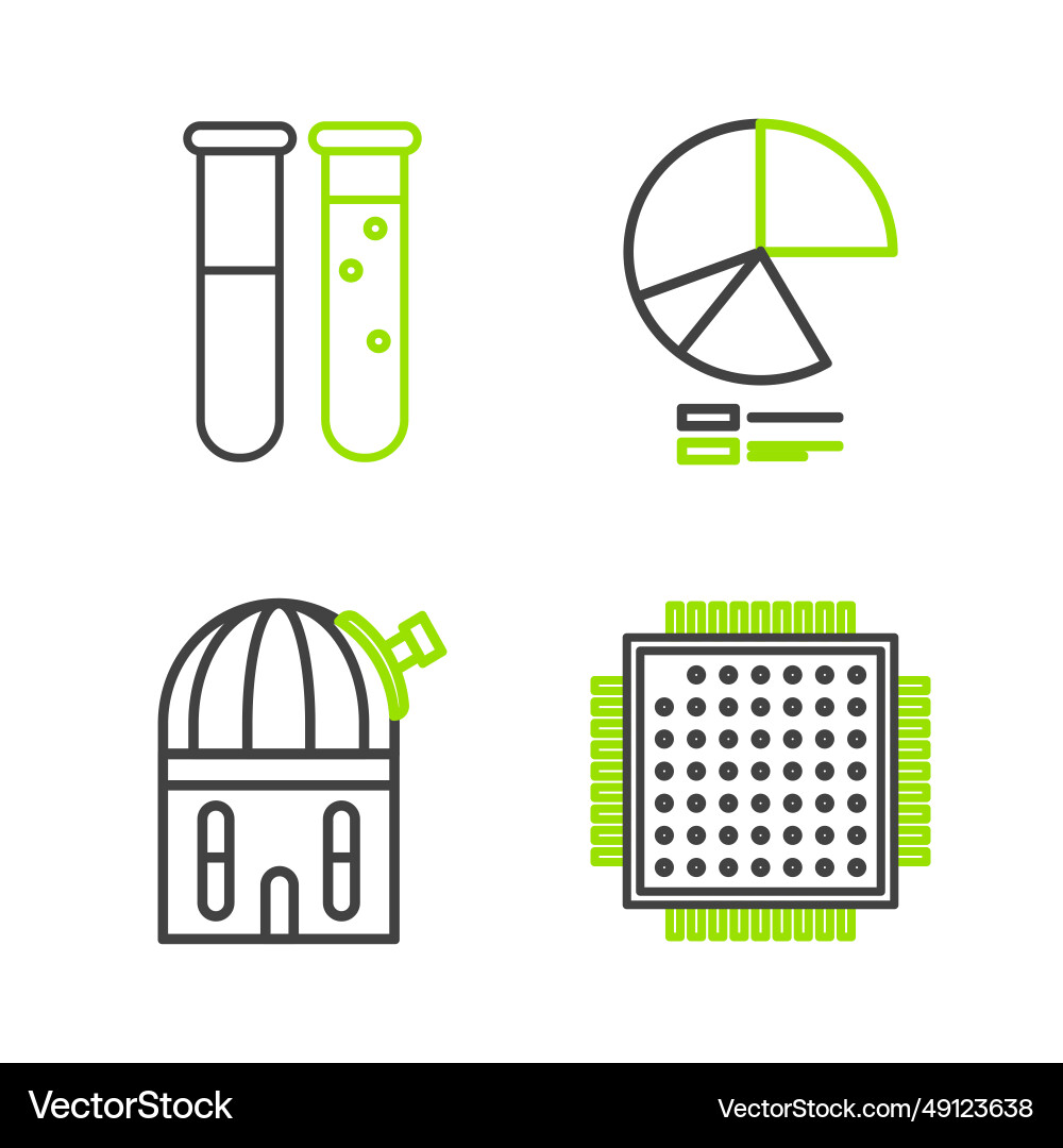 Set line processor astronomical observatory pie Set line processor astronomical observatory pie vector image