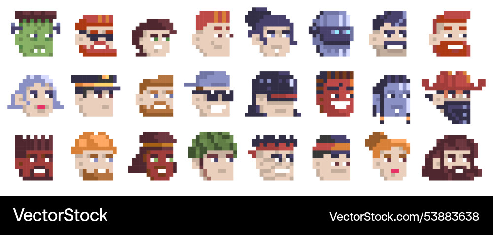 Spiel 8-bit avatar retro pixelated männlich und weiblich Spiel 8-bit avatar retro pixelated männlich und weiblich vektorbild