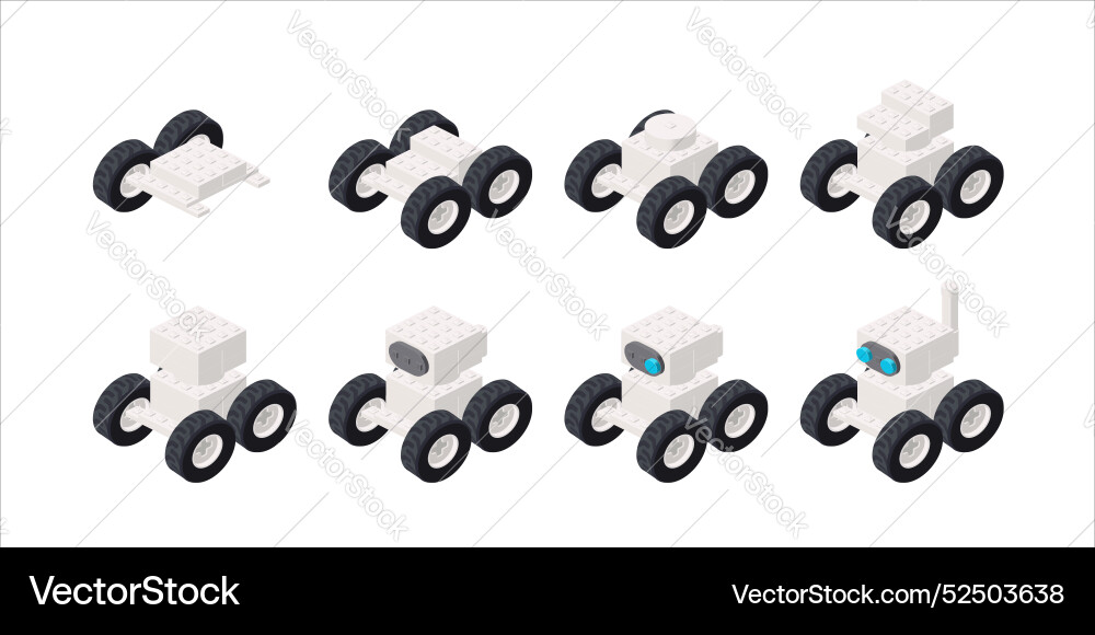 Step-by-step assembly of a white robot in isometry Step-by-step assembly of a white robot in isometry vector image