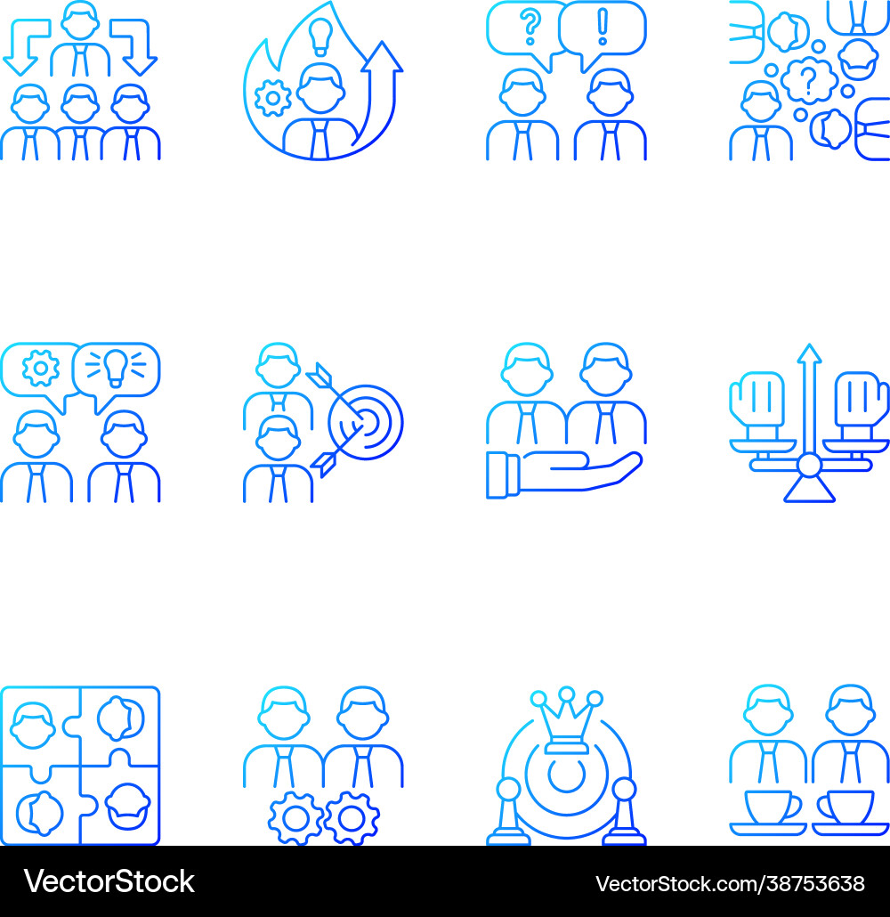 Teamwork related gradient linear icons set Teamwork related gradient linear icons set vector image
