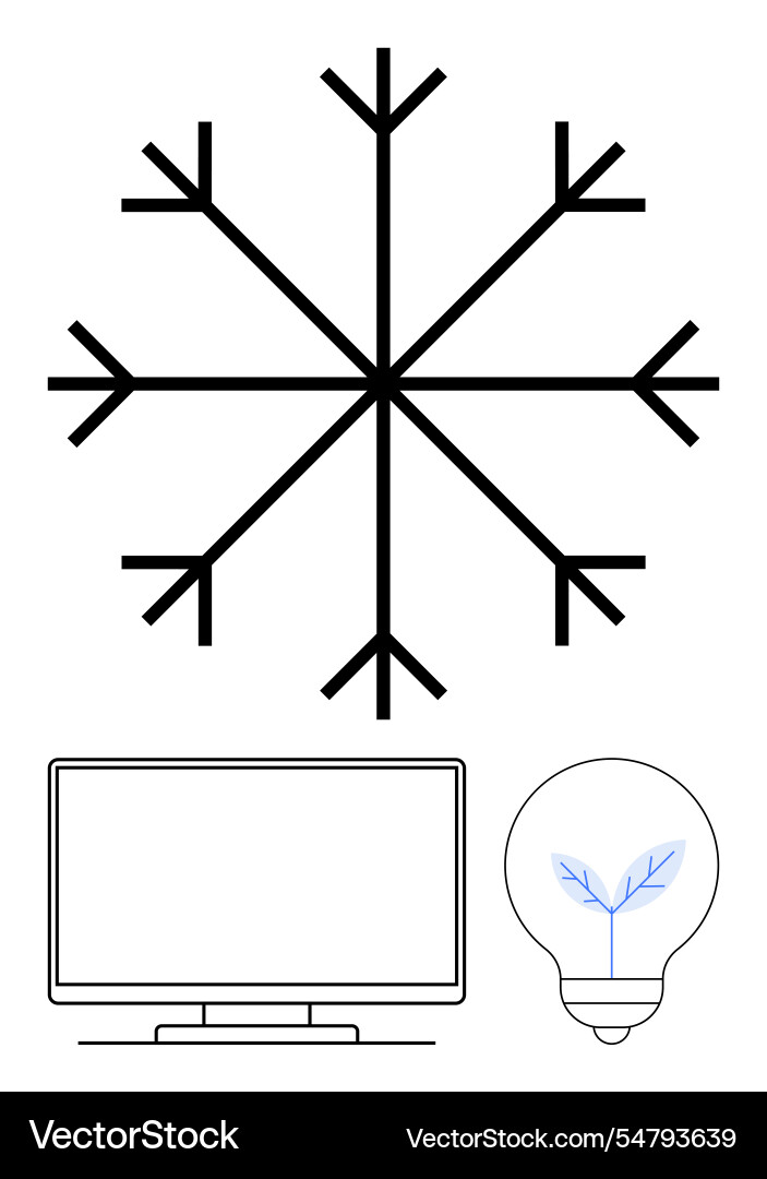 Abstract snowflake with computer monitor and light Abstract snowflake with computer monitor and light vector image