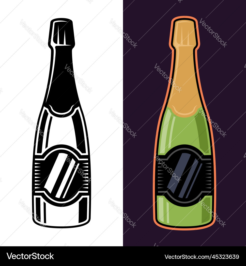Champagne bottle objects in two styles Champagne bottle objects in two styles Vector Image