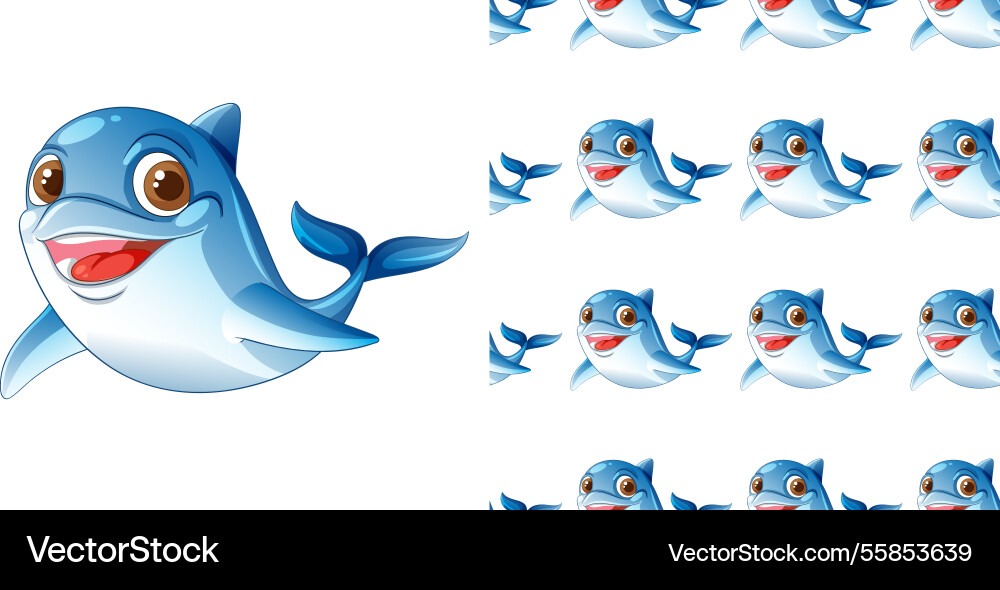 Cheerful dolphins in a repeating pattern vector image