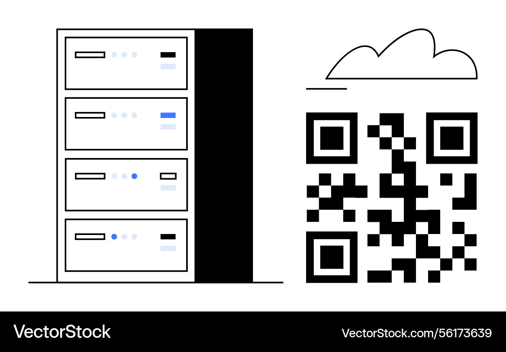 Datenspeicherserver mit Cloud-Backup und Qr-Code Datenspeicherserver mit Cloud-Backup und Qr-Code Vektorbild