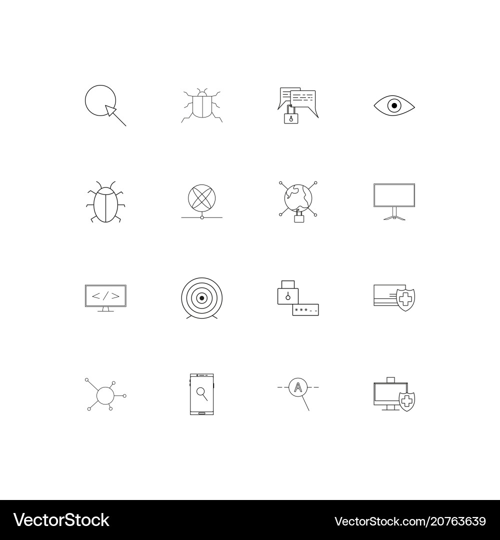 Internet security linear thin icons set outlined vector image
