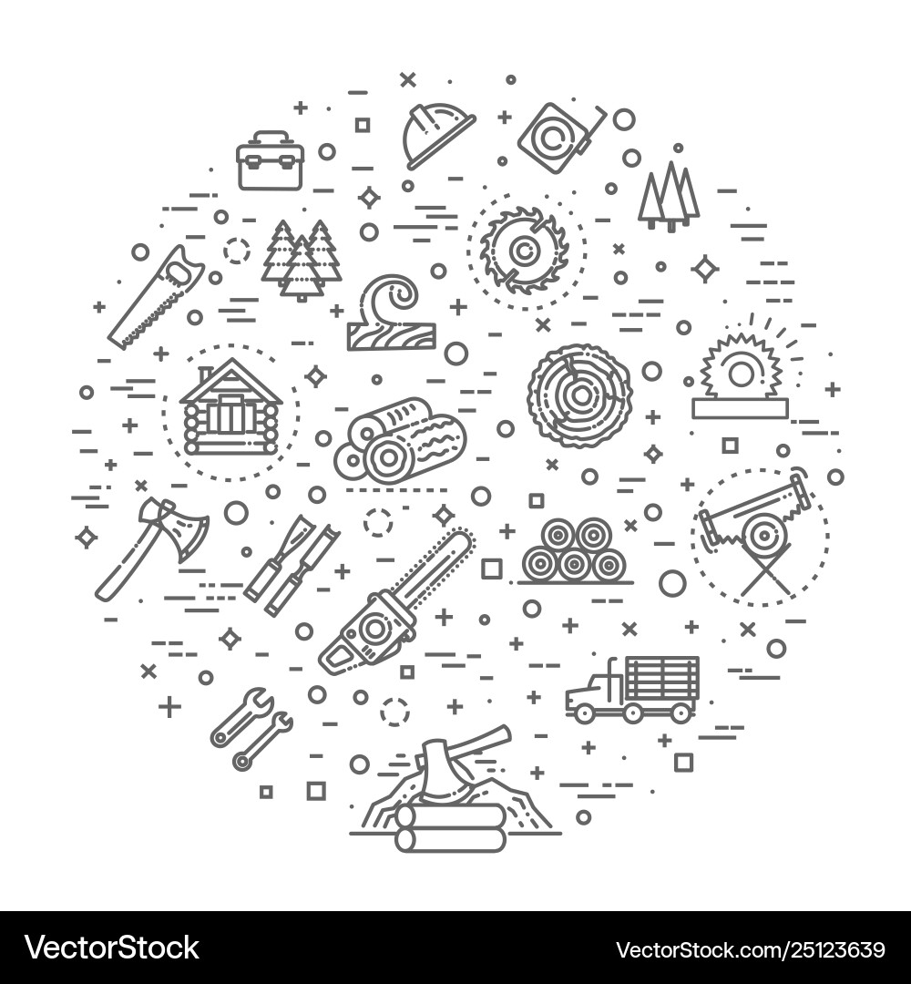 Logging sawmill line icons instruments Logging sawmill line icons instruments vector image