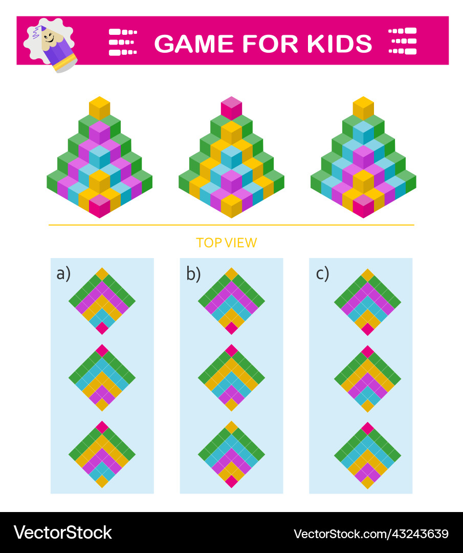 Logical puzzle game need to find correct top view Logical puzzle game need to find correct top view vector image