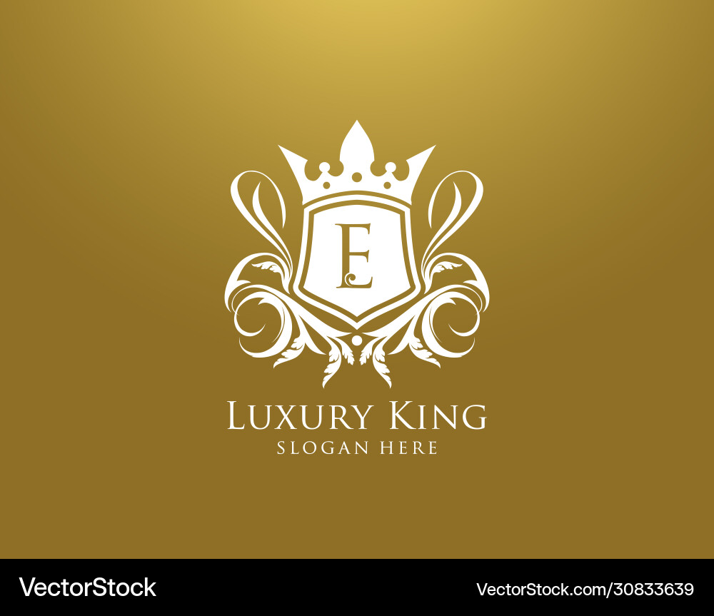 Luxury king e letter gold logo golden classic Luxury king e letter gold logo golden classic vector image