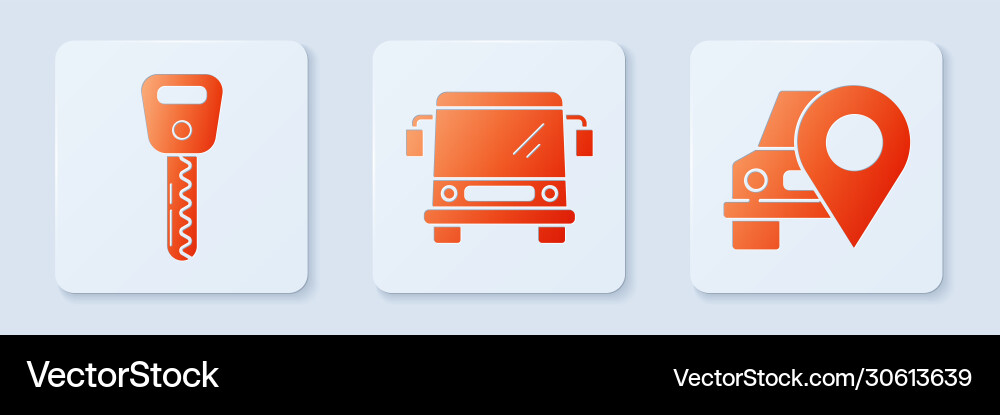 Set bus car key and map pointer with taxi white Set bus car key and map pointer with taxi white Vector Image