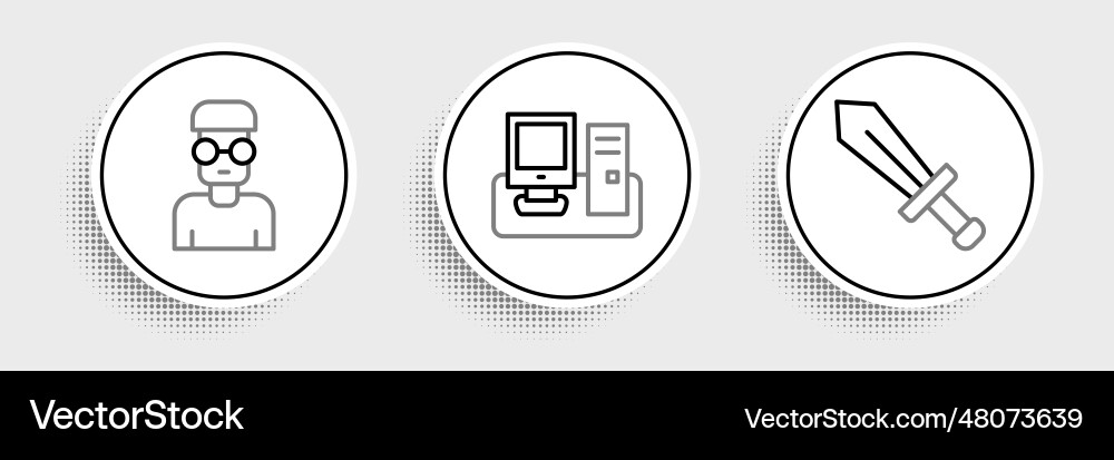 Set line sword for game nerd geek and monitor vector image