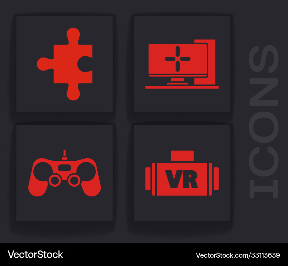Set virtual reality glasses piece puzzle Vector Image