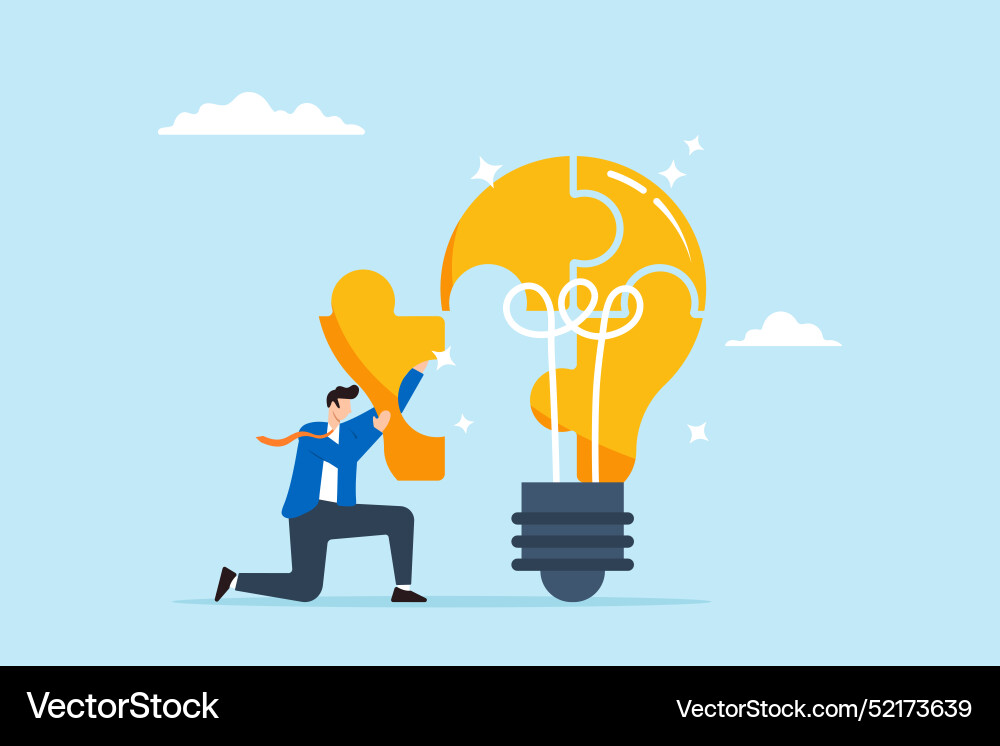 Smart businessman solving lightbulb idea puzzle Smart businessman solving lightbulb idea puzzle vector image