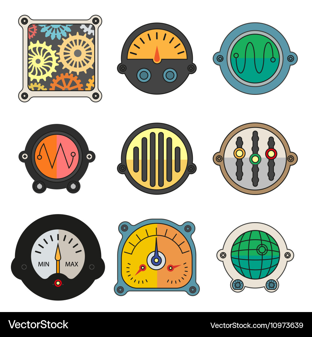 Technical Meter Icons - Robot & Gauge Vector Image