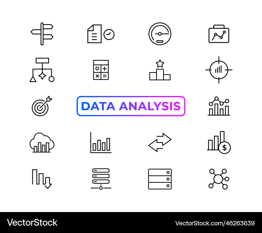 Thin Line Data Analysis Icons vector image