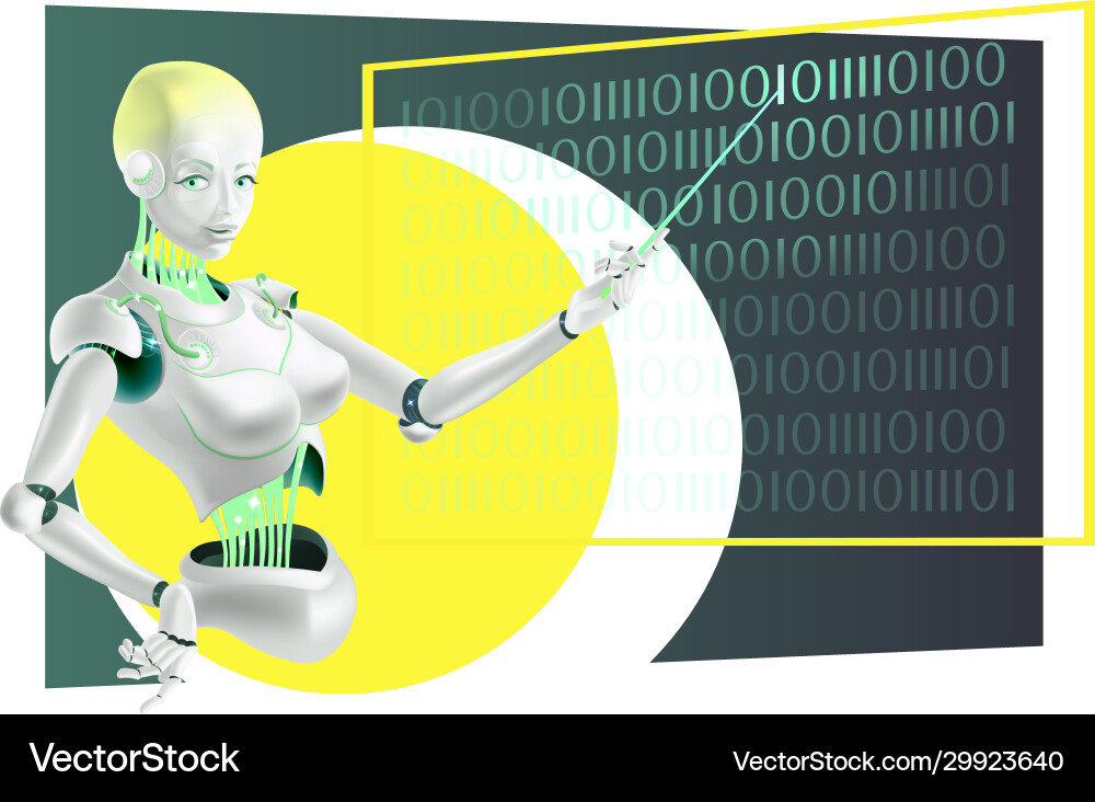 A robot lecturer or cyborg teacher with pointer Vector Image