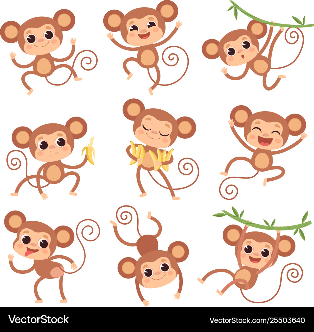 Baby monkey wild cartoon animals playing Baby monkey wild cartoon animals playing vector image