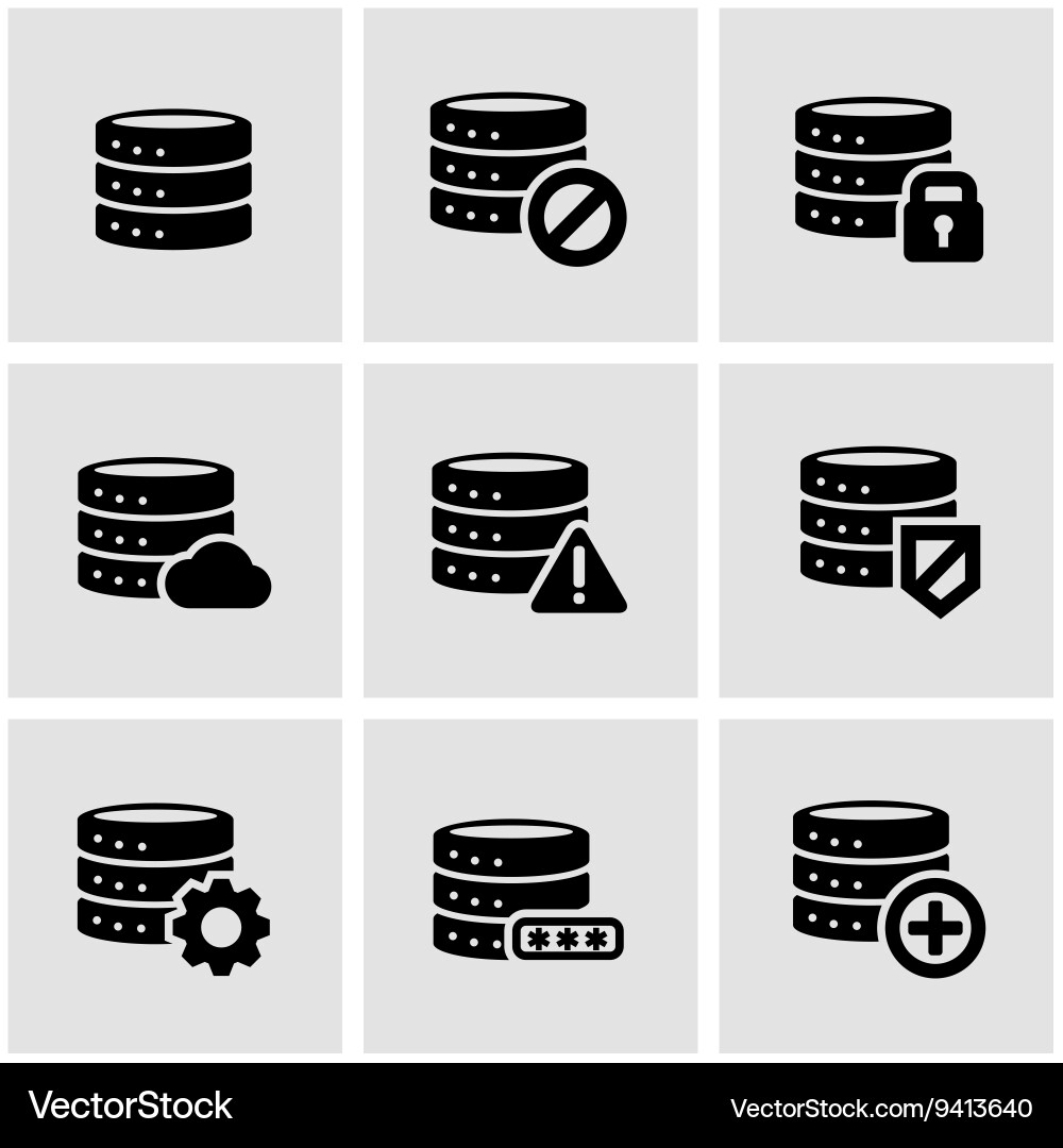 Black database icon set Vector Image