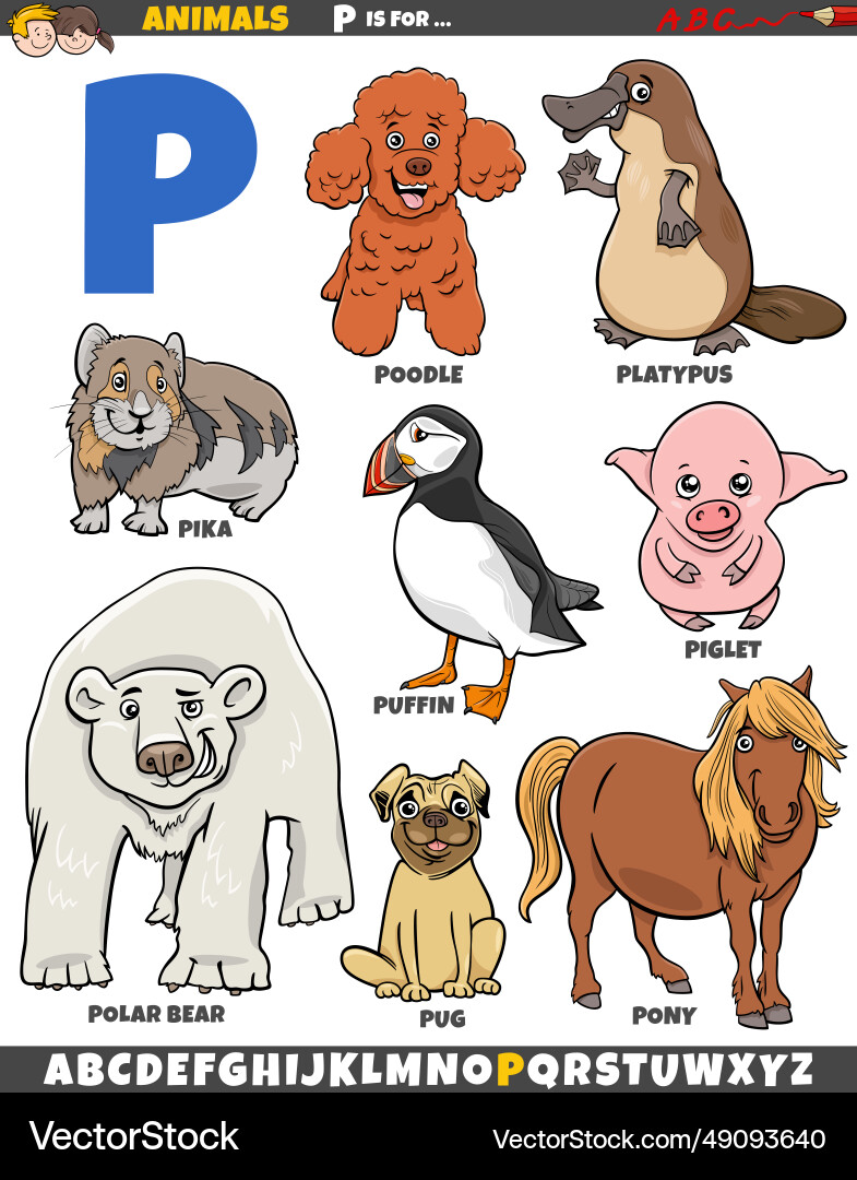 Cartoon Tierzeichen für Buchstabe p Cartoon Tierzeichen für Buchstabe p vektorbild