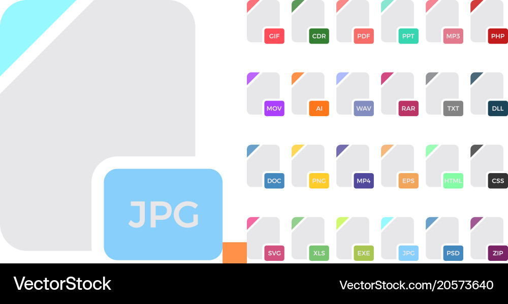 Flat colorful file format icons set Vector Image