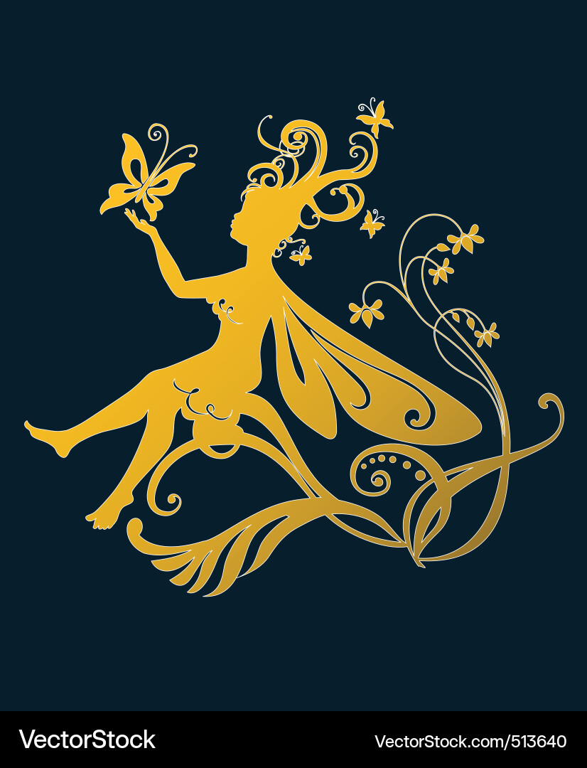 Golden Fairy Silhouette Vector Image