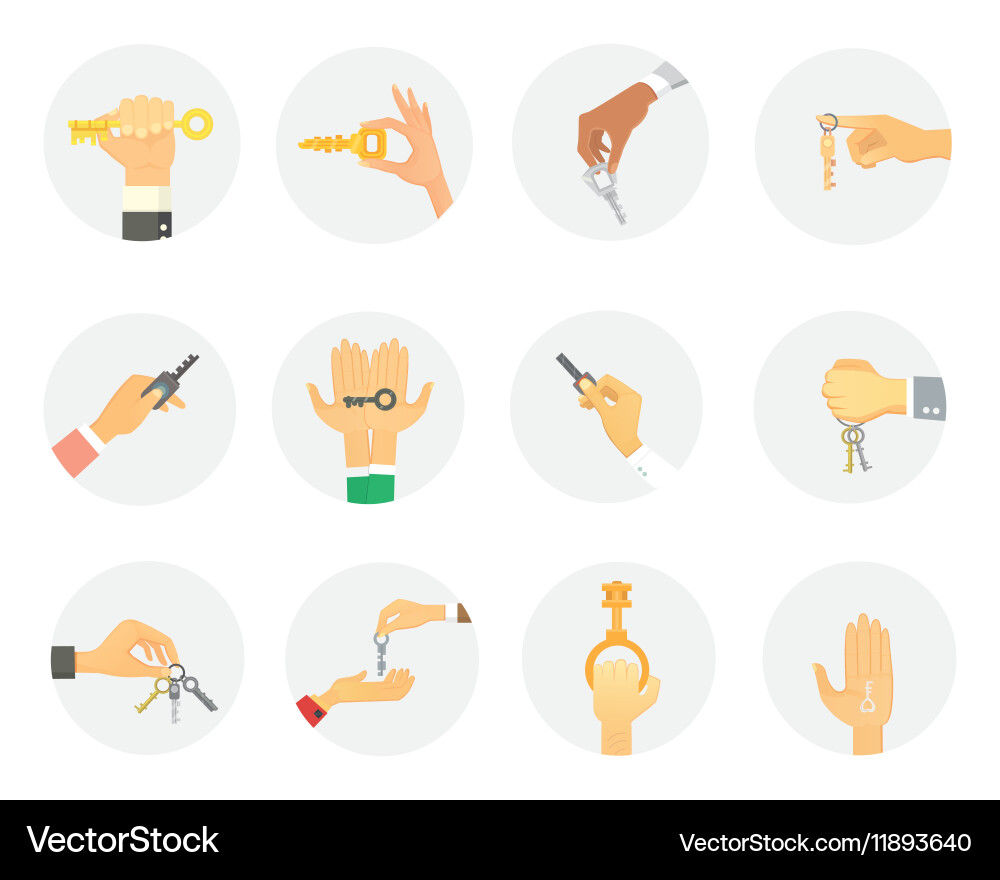 Hands holding keys set Vector Image