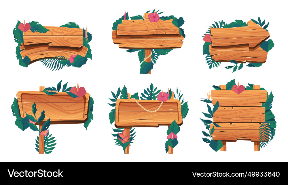 Holzbanner mit exotischen Pflanzen Holzbanner mit exotischen Pflanzen vektorbild