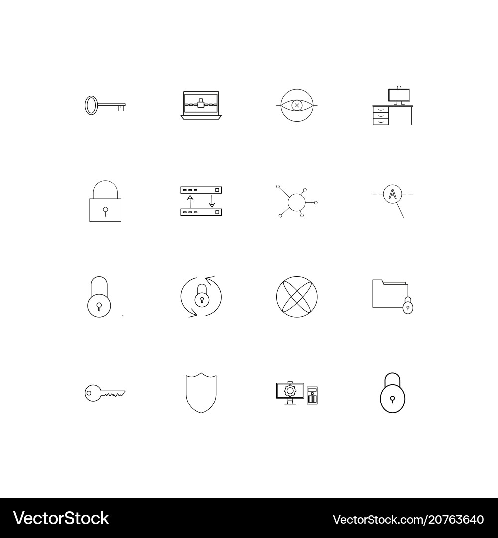 Internet security linear thin icons set outlined Vector Image