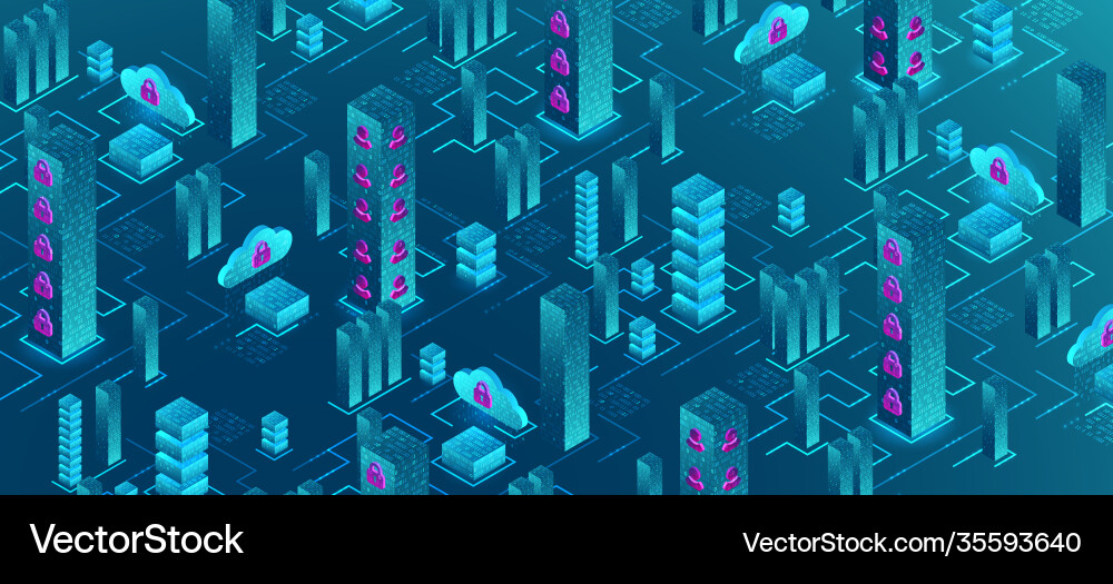 Isometric big data flow processing concept cloud vector image