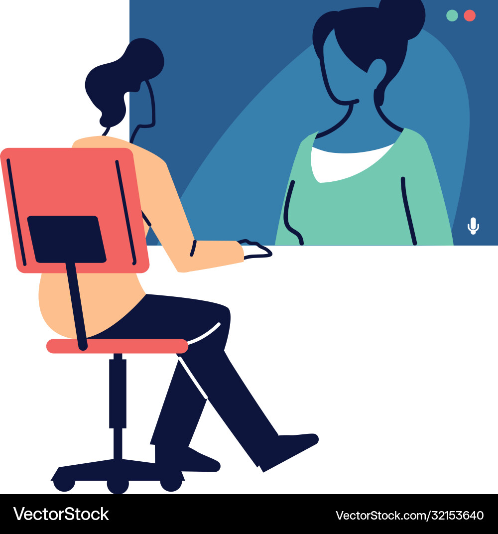 Man at desk having a video call with another Man at desk having a video call with another Vector Image