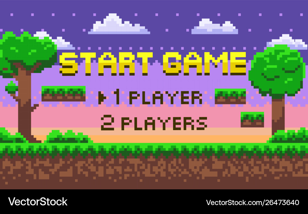 Pixel Start Spiel grüne Lage Abenteuer Pixel Start Spiel grüne Lage Abenteuer vektorbild