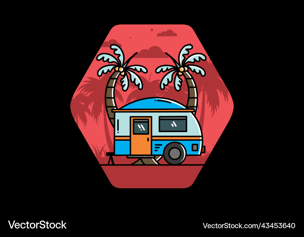 Teardrop camper and coconut tree design Teardrop camper and coconut tree design Vector Image