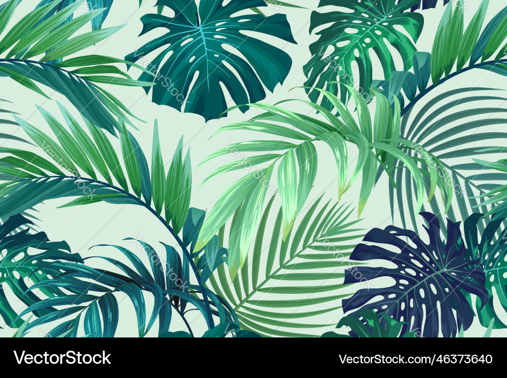Tropical pattern with green palm leaves summer Tropical pattern with green palm leaves summer Vector Image